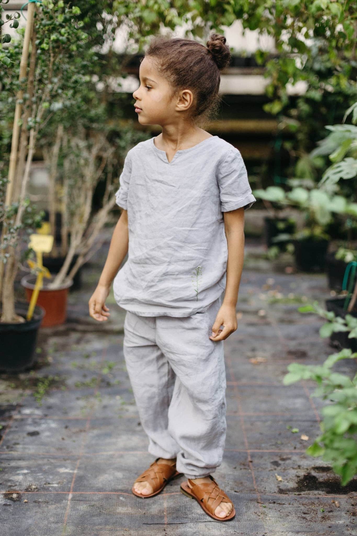 Linen Pants Jules for kids, linen pants relaxed fit, soft linen loose culottes, balloon pants, kids bottoms | Optional Embroidery