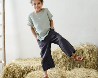 Linen Culotte Pants Hazel for Boys and Girls | Optional Embroidery