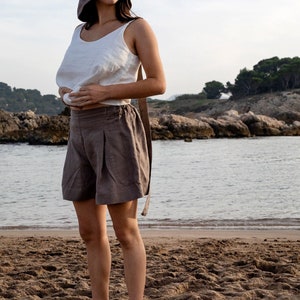 Summer Linen Pleated Shorts Sissi, high waisted shorts, summer clothing, boho clothing, linen shorts women | Optional Embroidery