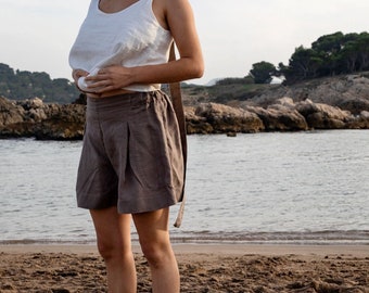 Linen Pleated Shorts Sissi | Optional Embroidery