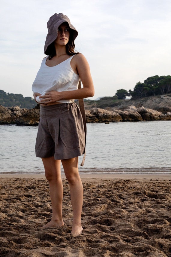 Cotton Linen Shorts For Women High Waisted Linen Shorts, Linen