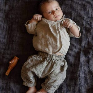 Linen Harem Pants Jesse, linen pants for baby, linen clothing, baby shower gift, linen pants, baby clothing | Optional Embroidery