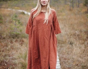 Linen Dress Leah with Bell Sleeves | Optional Embroidery