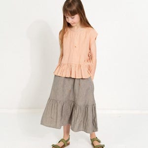 Summer Linen Skirt Amie, linen skirts for girls, flowy skirts, kids clothing, ruffle bottom skirts, skirts with pockets| Optional Embroidery