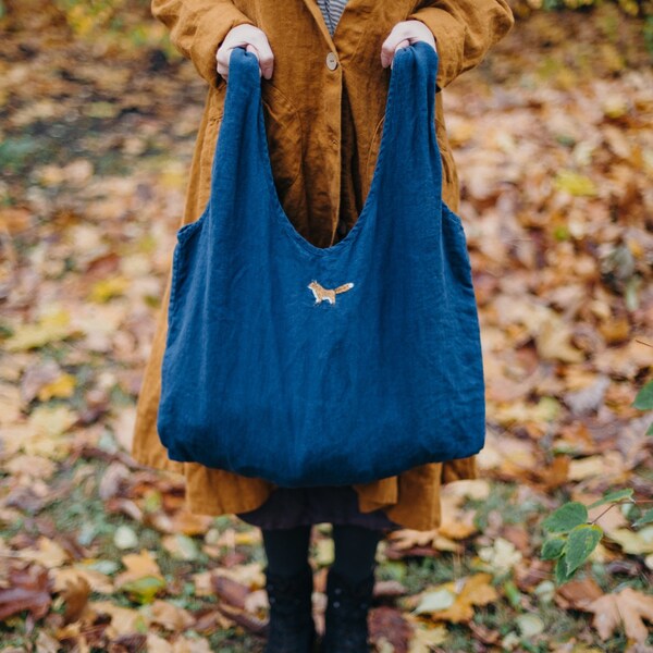 Linen Tote Bag Peaches | Optional Embroidery