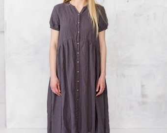 Linen Dress Birdie with short sleeves | Optional Embroidery