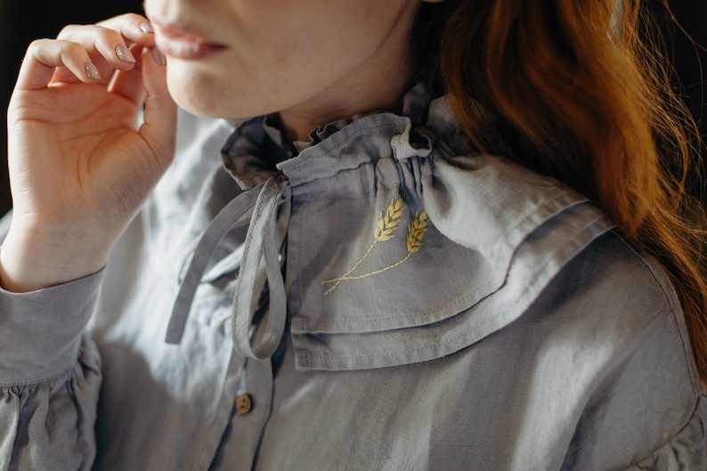 Linen Ruffle Collar Optional Embroidery image 5