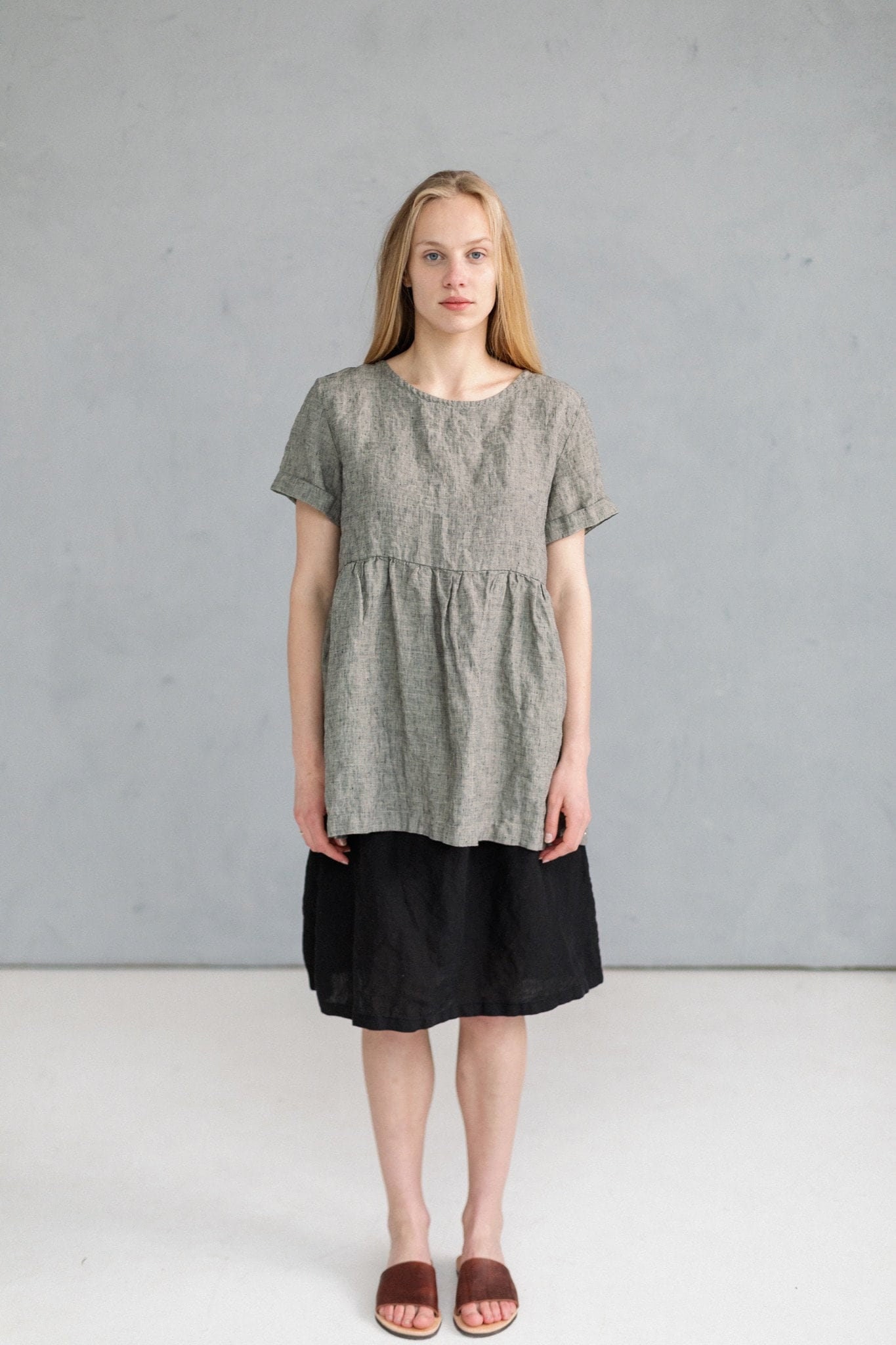 Linen Tunic with Short Sleeves Sylvia, maternity shirt, Victorian blouse, summer tank top, women tops, tunic top | Optional Embroidery