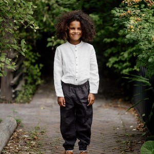 Unisex Linen Pants Jules, Linen trousers for kids, school pants for kids, back to school pants linen clothing for kids | Optional Embroidery