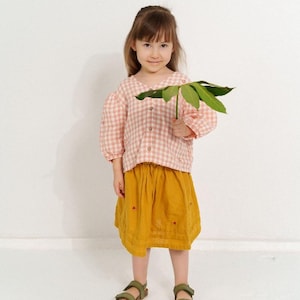 Linen Skirt for Girls, Minimalist Summer Outfit for Kids, Gathered Playwear Design, Casual Fashion Skirt Maisie | Optional Embroidery