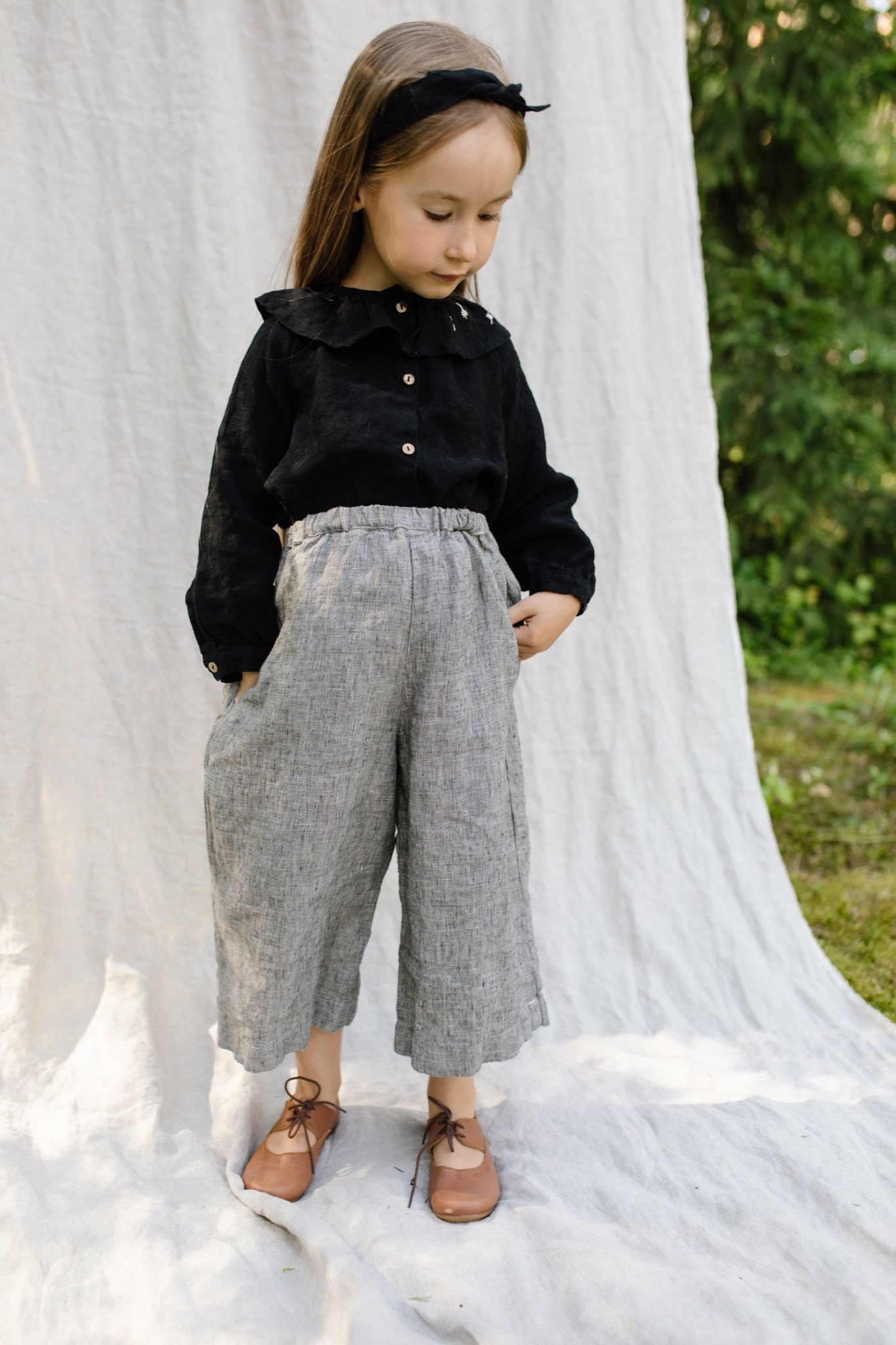 Pantalón Culotte de Lino Leonie para niños / Bordado Opcional -  España