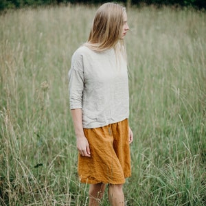 Linen Skirt Nella, midi skirt, gathered skirt, skirt with pockets, skirt for women, linen skirts with pockets | Optional Embroidery