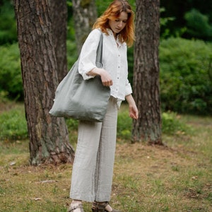Natural Linen Wide Leg Pants: High Waisted Palazzo Trousers