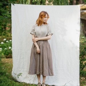 Women’s Linen Skirt Violete, Flowy Midi Skirt with Elastic Waist and Pockets for Effortless Everyday Elegance