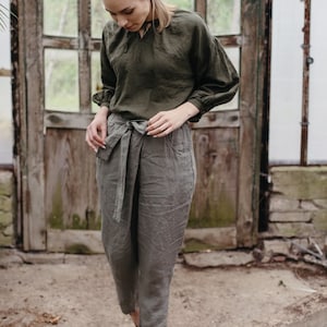 Pantalones de lino con cintura elástica Mollie, pantalones de lino para mujer, pantalones casuales, pantalones de lino suave, pantalones boho, pantalones de lino / Bordado opcional