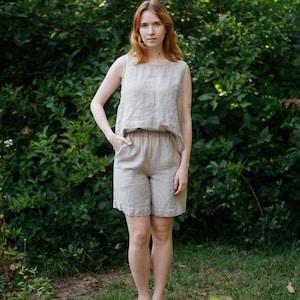 Stylish Linen Shorts Gianna for Women, Summer Linen Shorts for Women, Beach Linen Shorts, basic Linen shorts | Optional Embroidery
