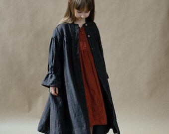 Linen Coat Dawn with Ruffled Sleeves for Girls | Optional Embroidery