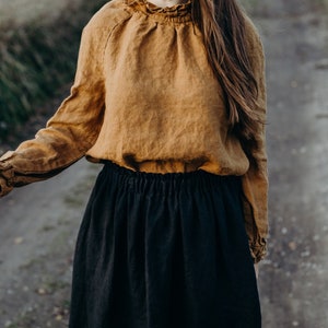 Oversized Linen Ruffle Tunic Layla with Long Sleeves Optional Embroidery image 3