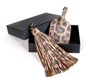 Leopard Quaste Schlüsselanhänger, Quastentasche Dekor, Gepäckanhänger, Geschenkset, Reisegeschenk, Leopard Accessoire