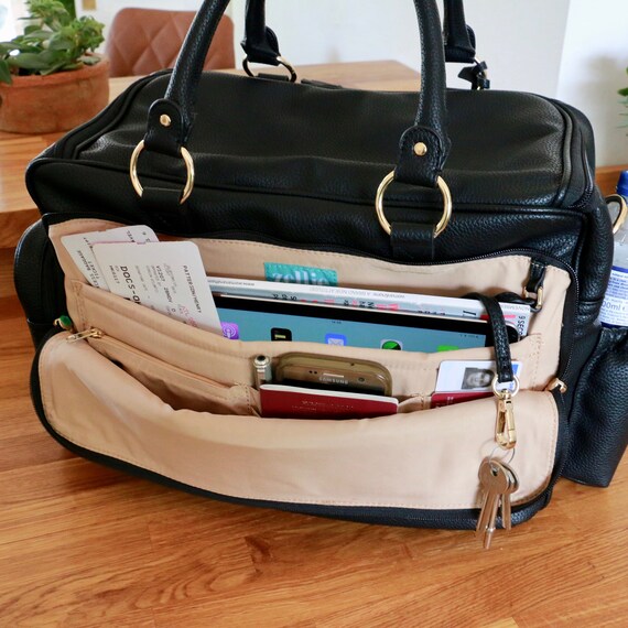 black leather holdall womens