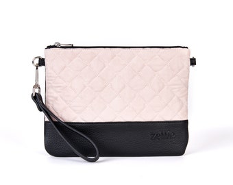 Baby Rosa Rose Samt Reißverschluss Clutch, Vegane Ledertasche, Rosa Abendtasche, Brautjungfern Geschenk, vielseitige Handtasche, Handgelenk Cross Body Clutch