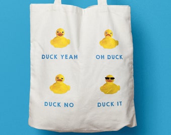 Duck it Lustige süße Baumwoll-Leinwand-Einkaufstasche, süße lustige Ente Ja, Ente es, Ente Nein, Oh Ente Zehentasche, lustige Einkaufstasche, süße Einkaufstasche für Kinder