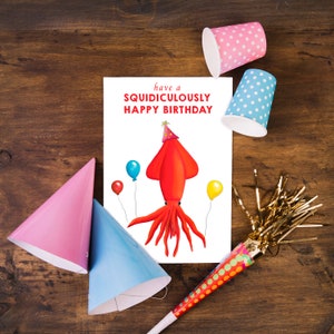 Cute Birthday Card, Funny Pun Birthday card, watercolor Squid cute illustration birthday greeting card, cute card idea, funny birthday card