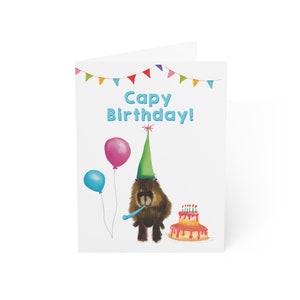 Cute Birthday card, Capybara Capy birthday greeting card, cute funny birthday card, cute silly capybara in birthday hat