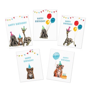 Bonita tarjeta de cumpleaños de animal bebé, bonita fiesta de cumpleaños de animales de safari de bebé de acuarela, bonita tarjeta de cumpleaños, adorable tarjeta de arte de acuarela