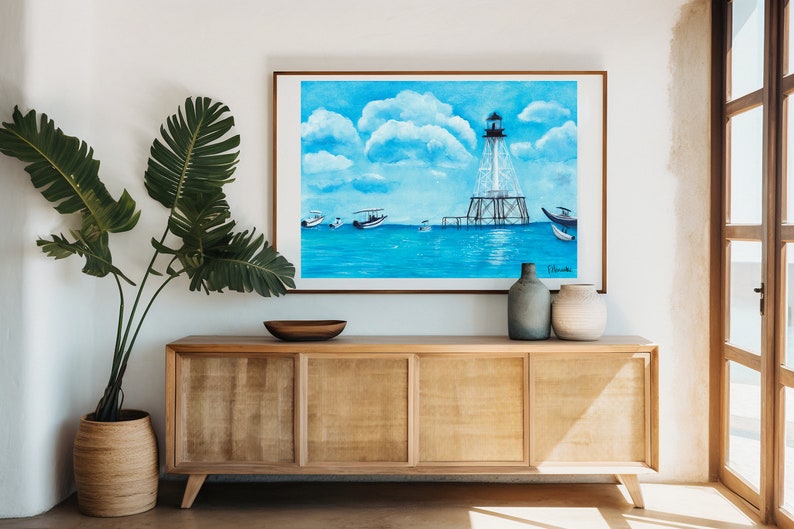 Alligator Reef Keys Watercolor Poster, Bedroom Coastal Art Print, Keys
