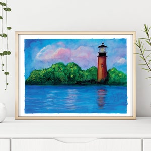 Watercolor Florida Coastal Lighthouse Art, Jupiter wall art, Floridian wall art, poster art beach ocean lover, beach house home decor