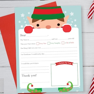 Elf Fill in the Blank Santa Letter for Kids | Printable Christmas Letter Template with Drawing Box | Holiday Activity for Children