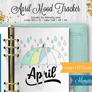 April Monthly Mood Tracker Planner Template for Daily Mood Tracker Bullet Journal Page, Habit tracker, Printable Journal Organized Planning