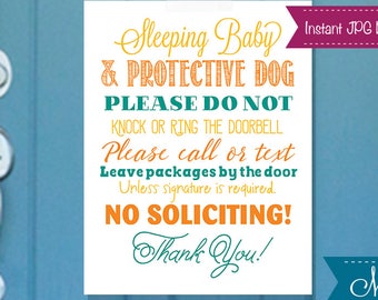 Orange, Teal Shhh Baby Sleeping, Sleeping Baby Door Sign, Newborn Sign, Doorbell Sign, Newborn baby sign, Front Door Baby Sign, Naptime sign