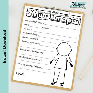 Alles over mijn opa, verjaardag en vaderdag, vul de lege brief in, afdrukbare over mijn opa, opa
