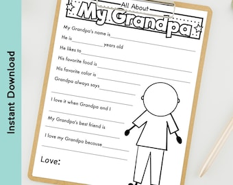 All About My Grandpa Birthday and Fathers Day Fill in the Blank Letter, About my Grandpa, Grandpa Printable