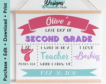 Cartel imprimible editable para el último día de clases / Accesorio fotográfico para el año escolar estilo pizarra / Póster de último día de descarga instantánea para niños