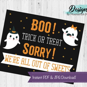Halloween Out of Candy Door Sign Boo Trick or Treat Sorry We're Out of ...