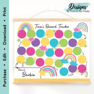 Tableau de récompenses Rainbow Dot pour enfants | Tableau de suivi des autocollants modifiable pour les habitudes et les tâches ménagères
