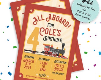 4 Year Old Train Birthday Invitation, Train Invitation, Locomotive Invite, Train Party Invite, Train Theme Party, Choo Choo invitation