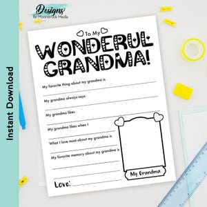 Danke, dass du eine wundervolle Oma bist Druckbarer Brief | Fill-in-the-Blank Geschenk der Großeltern von Kindern | Muttertag oder Geburtstagskarte