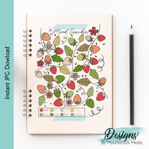 Afdrukbaar Strawberry Mood Tracker | Leuke Bullet Journal-pagina met bessenthema | Stemmingslogboek geestelijke gezondheid voor kinderen, tieners of volwassenen