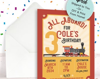 3 Year Old Train Birthday Invitation, Train Invitation, Locomotive Invite, Train Party Invite, Train Theme Party, Choo Choo invitation