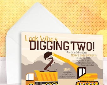 Construction Birthday Invitation for 2nd Birthday | Custom Dump Truck Party Invite | Editable Printable Birthday Card | 5x7 Inch Digital
