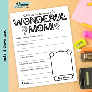Carta para completar "Todo sobre mamá" / Actividad del Día de la Madre para niños / Cuestionario imprimible para mamá (recuerdo)