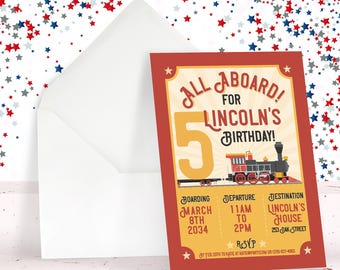 5th Birthday Train Invitation | Editable Boy's Train Party Invite | Instant Download