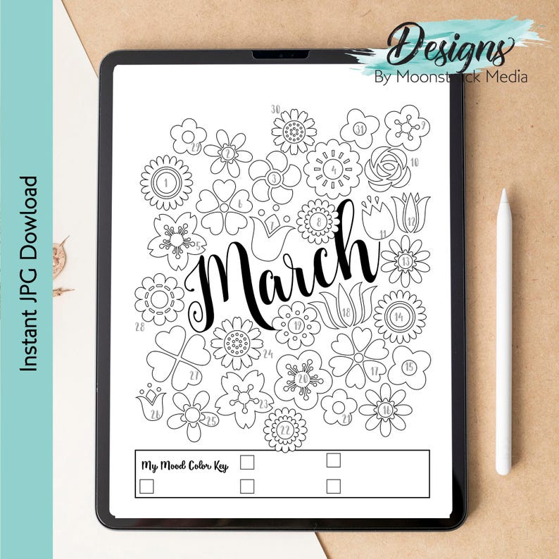 March Flower Mood Tracker Printable | Floral Bullet Journal Insert ...