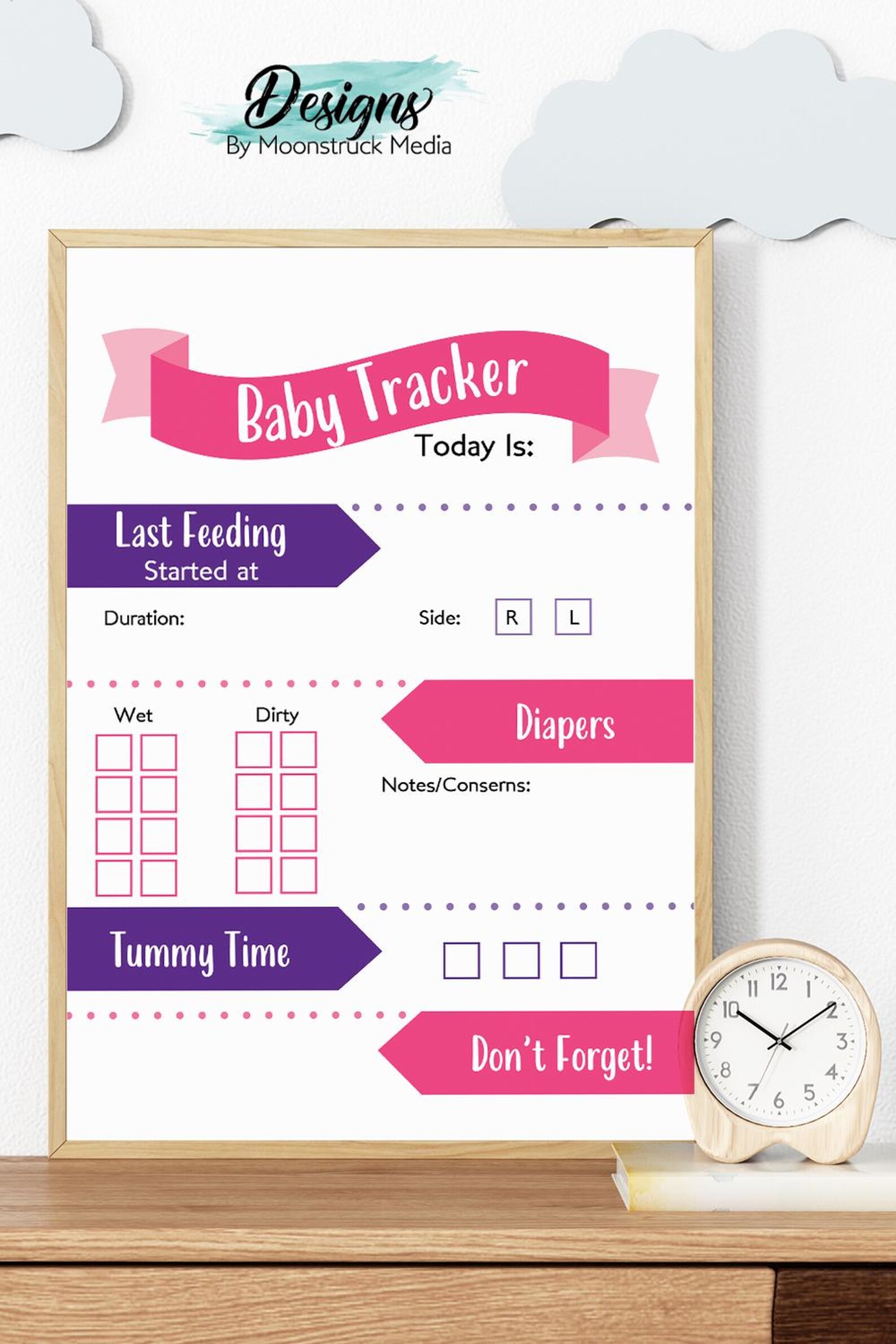 Pink and Purple Baby Daily Log Printable | Newborn Tracker for Feeding ...