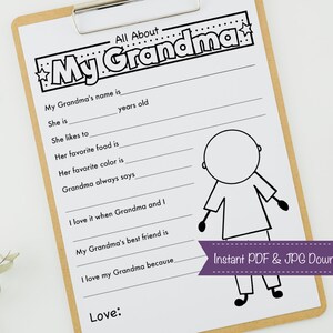 All About My Grandma Kids Fill in the Blank Thank You Letter, All About ...