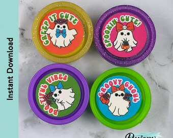 Retro spook Halloween Play-Doh-labels | Leuke groovy-bedankstickers voor kinderen | Trick or Treat-feestcadeau